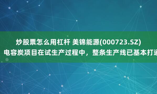 炒股票怎么用杠杆 美锦能源(000723.SZ)：电容炭项目在试生产过程中，整条生产线已基本打通