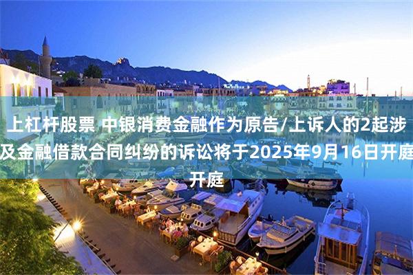 上杠杆股票 中银消费金融作为原告/上诉人的2起涉及金融借款合同纠纷的诉讼将于2025年9月16日开庭